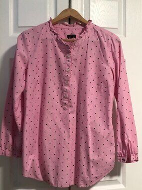 Talbots Pink Polka Dot Ruffle Neck Blouse Medium
